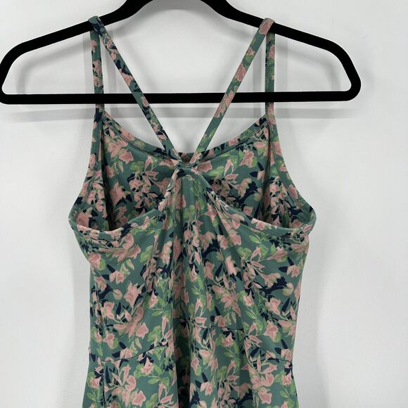PACT Green Pink Floral Fit & Flare Racerback Summer Fall Midi Dress Size Large - Picture 6 of 10